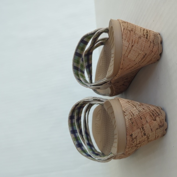 Crocs Open Toe Cork Wedge Strappy Slide Sandal 8 Creamy Beige Tan - Picture 15 of 16